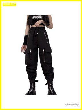 Loose Wide Leg Cargo Pants Multi-Pocket Multi-Zip Punk Goth Style